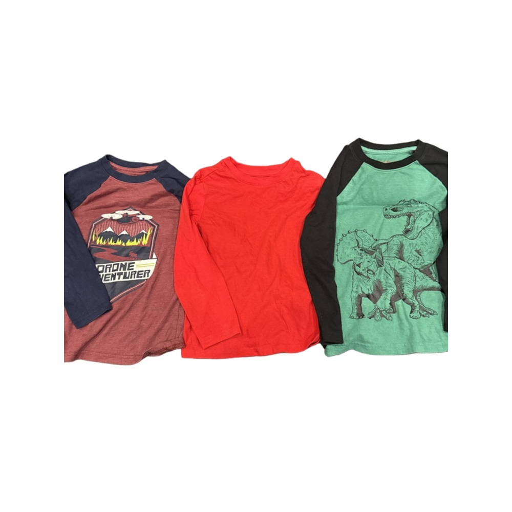 Cat & Jack Boys XS 4/5 Long Sleeve Graphic T-Shirt Lot Dinosaur Drone Red Raglan